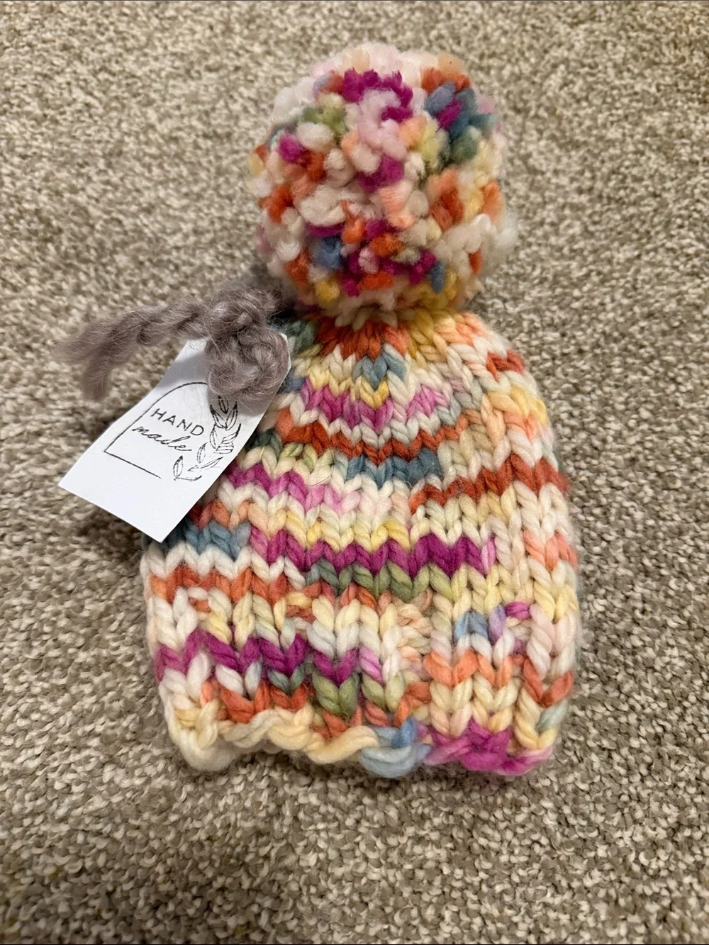 Handmade Multicolor Pom Knit Beanie for Newborn Baby